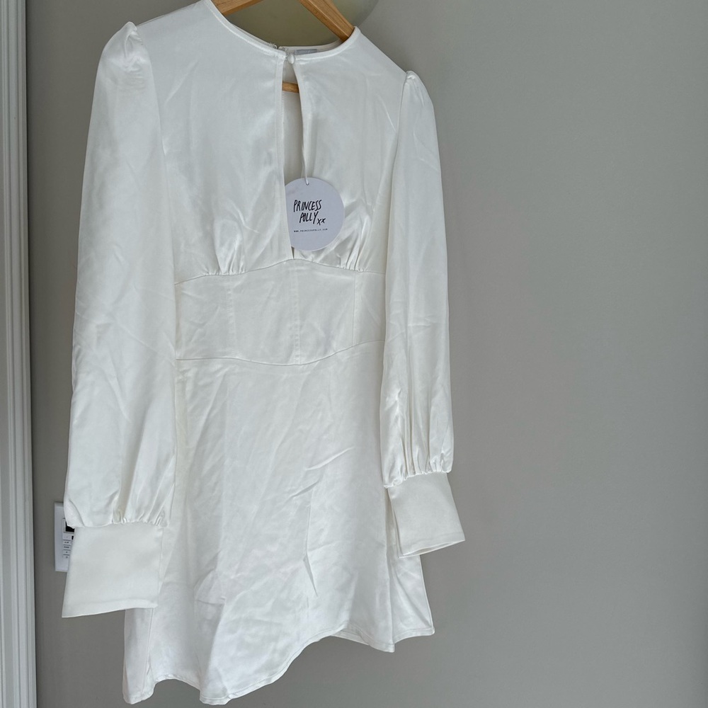 Princess Polly Jalene Satin Long Sleeve Mini Dress White